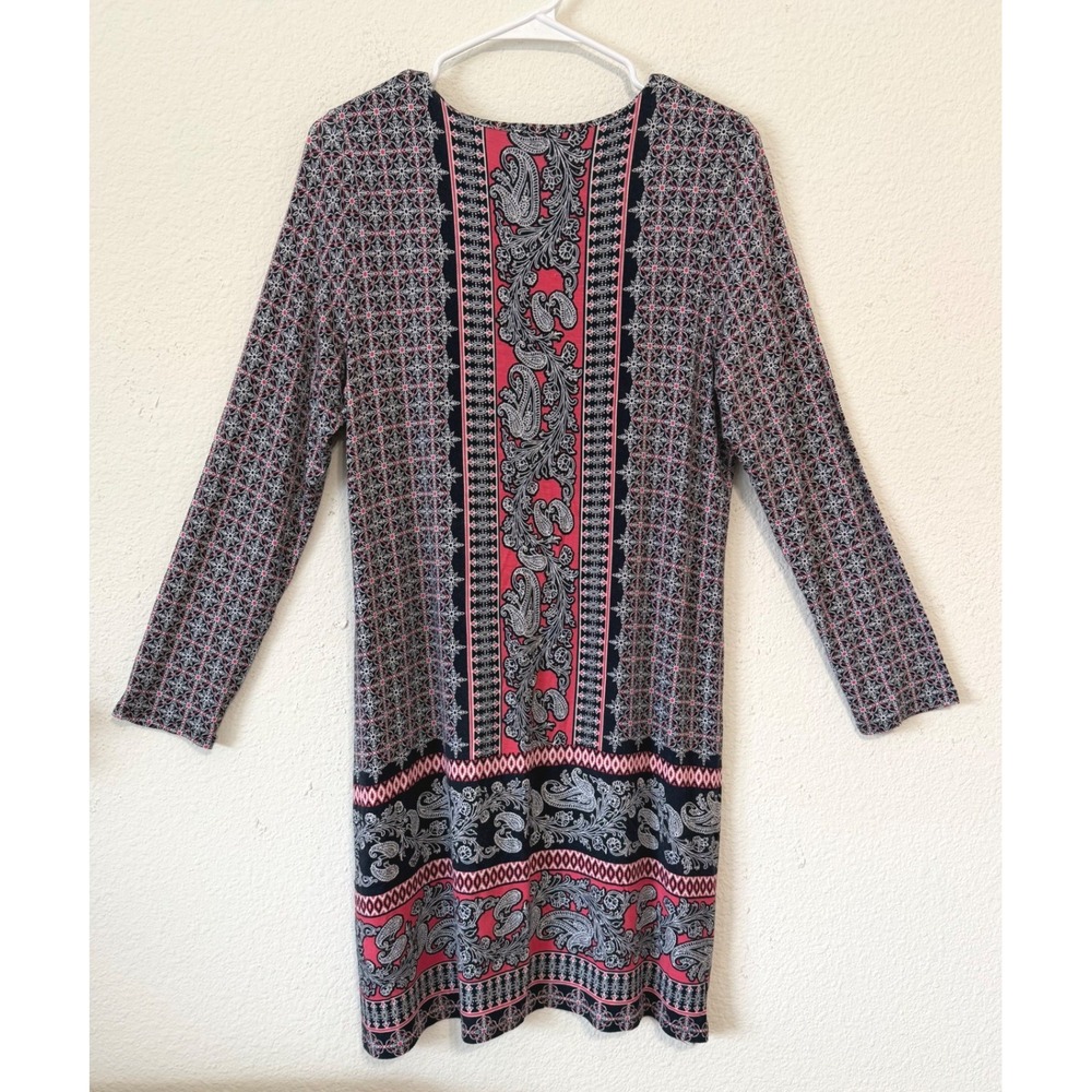J Jill Petite Medium Paisley Print Long Sleeve Shift Dress Brunch Shower Dress